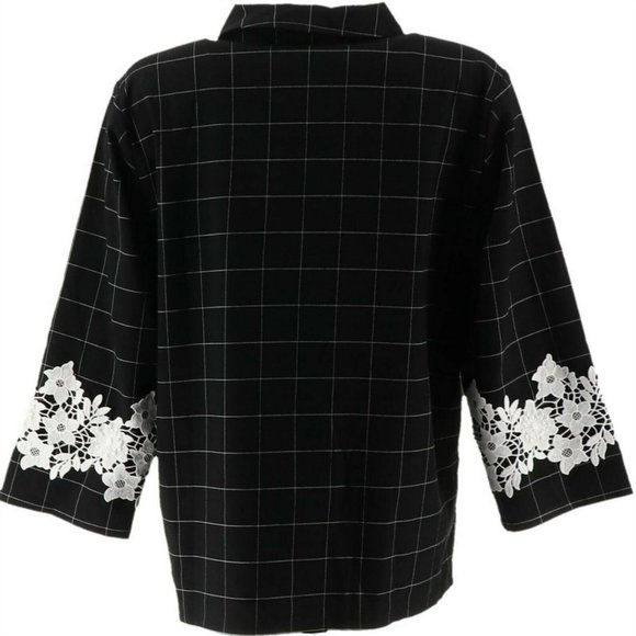 NWT LINEA BY LOUIS DELL'OLIO WINDOWPANE LACE APPLIQUE BLACK JACKET 14 - Picture 6 of 10